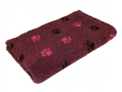 Pelíšek pro psy VetBedding Premium - výška 30 mm (vínová – černé a růžové tlapky)