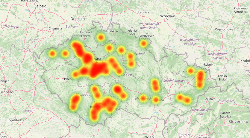 Mapa výskytu klíšťat, které podle vzorků byly přenašečem nemocí