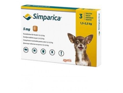 Simparica 5 mg žuv.tbl. pre psy 1,3–2,5 kg, 3 x 5 mg