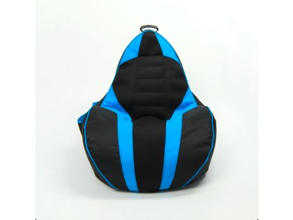 Gamingové sedací křeslo / vak modrý – ergonomické, kapsy na ovladač + pití