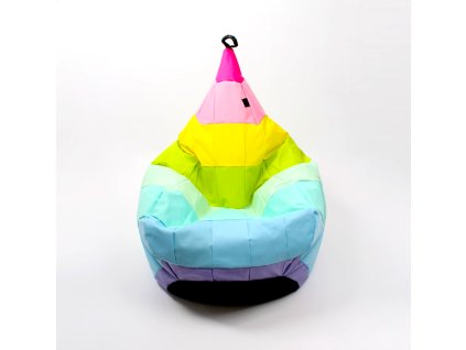 Sedací vak Patchwork bonbon – zero waste puf ve tvaru křesla na doma i ven