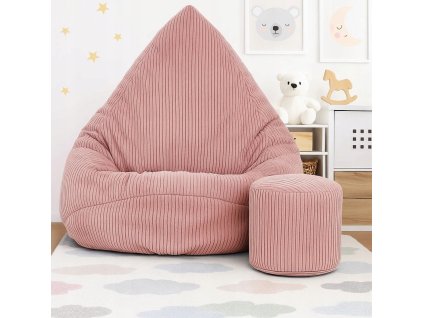 Manšestrový sedací vak pro děti PUDROVĚ RŮŽOVÝ + PODNOŽKA ZDARMA