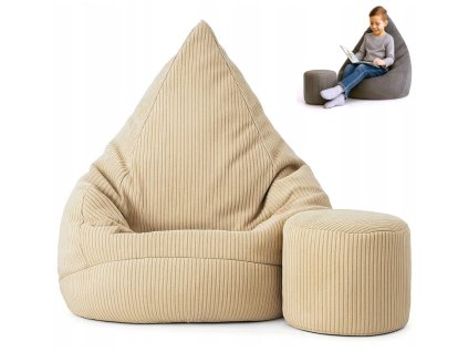Manšestrový sedací vak pro děti PUDROVĚ BEŽOVÝ + PODNOŽKA ZDARMA