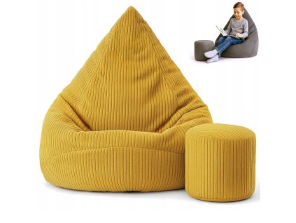 Manšestrový sedací vak pro děti ŽLUTÝ + PODNOŽKA ZDARMA