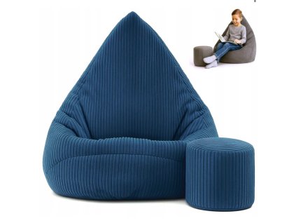Manšestrový sedací vak pro děti TMAVĚ MODRÝ + PODNOŽKA ZDARMA