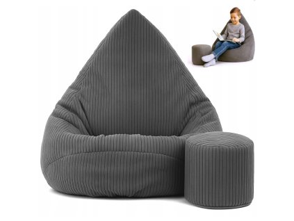 Manšestrový sedací vak pro děti TMAVĚ ŠEDÝ + PODNOŽKA ZDARMA