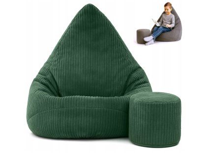 Manšestrový sedací vak pro děti TMAVĚ ZELENÝ + PODNOŽKA ZDARMA