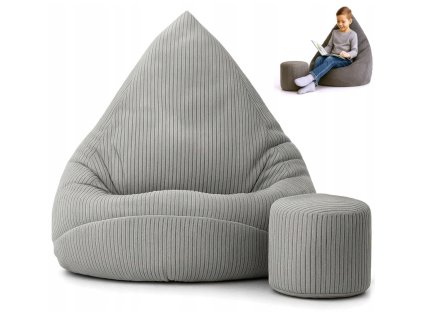 Manšestrový sedací vak pro děti ŠEDÝ + PODNOŽKA ZDARMA