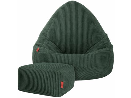 Manšestrový BOHO sedací vak zelený SAKO + podnožka S