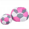 Sedací vak Fotbalový míč XXXXL 100 cm + podnožník – eko-kůže bílo- šedo-růžový