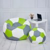 Sedací vak Fotbalový míč XXXXL 100 cm + podnožník – eko-kůže bílo- šedo-zelený