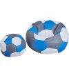 Sedací vak futbalová lopta XXXXL 100 cm s podnožníkom – bielo-šedo-modrá eko koža
