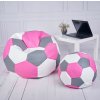 Sedací vak futbalová lopta XXXXL 100 cm s podnožníkom – bielo-šedo-ružová eko koža