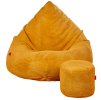 Štýlový žltý horčicový sedací vak s podnožkou pre deti aj dospelých