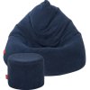 Štýlový tmavomodrý sedací vak s podnožkou pre deti aj dospelých stredný