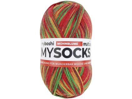 Květ máku klubko Myboshi příze Mysocks merino Mohnblume