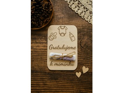 drevena darkova karta na penize gratulujeme k miminku