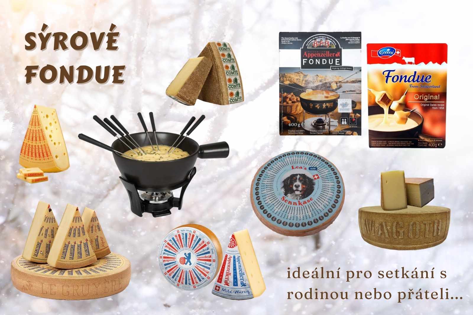 Sýrové fondue_švýcarské sýry_fondue set