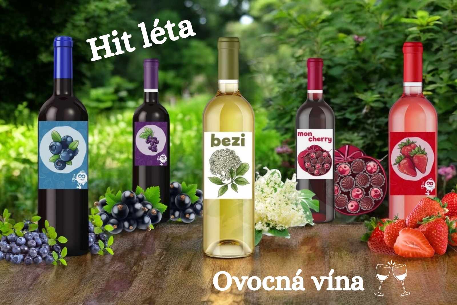 Ovocná vína - rybízák, bezi, mon cherry, jahoďák, borůvčák