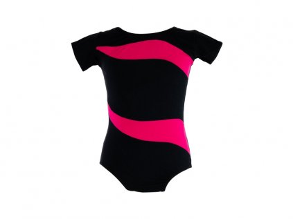 Bavlněný gymnastický dres s krátkým rukávem Waves růžovo-černý  Velikost od 122