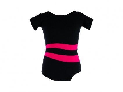 Bavlněný gymnastický dres s krátkým rukávem černo-růžový  Velikost od 122