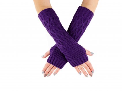 Pletené návleky na ruce VFstyle 30 cm tmavě fialové