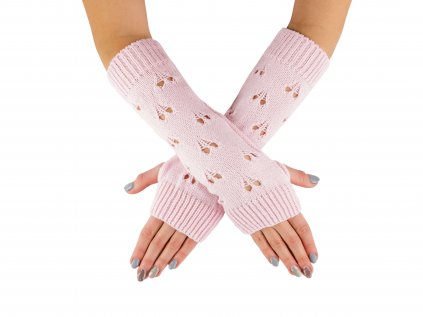 Pletené návleky na ruce Hearts VFstyle 30 cm světle růžové