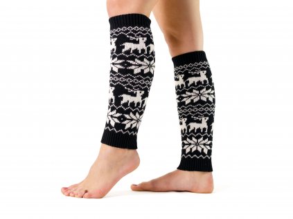 Vianočné pletené návleky na nohy soby VFstyle 40 cm čierne