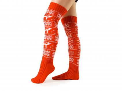 Vianočné pletené návleky na nohy Christmas VFstyle 65 cm červené