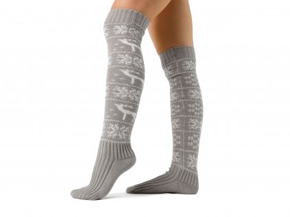 Vianočné pletené návleky na nohy Christmas VFstyle 65 cm svetlo sivé