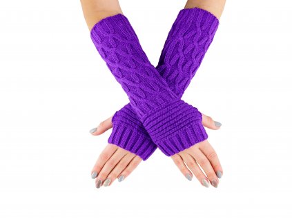 Pletené návleky na ruky VFstyle 30 cm fialové