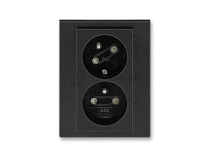 Zásuvka dvojnásobná s ochr. kolíky, s clonkami, s natočenou dutinou; onyx/kouřová černá; 5513H-C02357 63