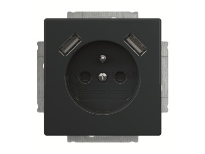 Zásuvka 1násobná s kolíkem, s clonkami, s nabíjením 2x USB-A; antracitová; 20 MUCB2USB-A-81-500; 2CKA002017A1903