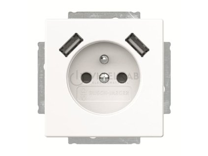 Zásuvka 1násobná s kolíkem, s clonkami, s nabíjením 2x USB-A; studio bílá; 20 MUCB2USB-A-84-500; 2CKA002017A1891