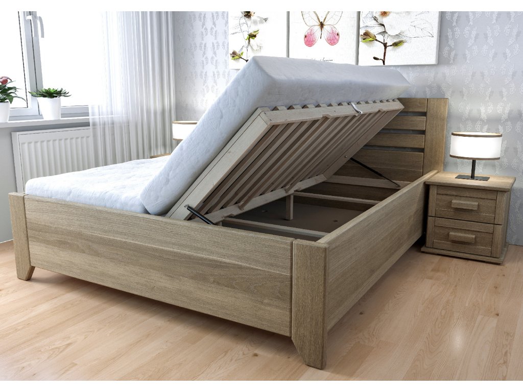 Dubová postel Vanda s úložným prostorem