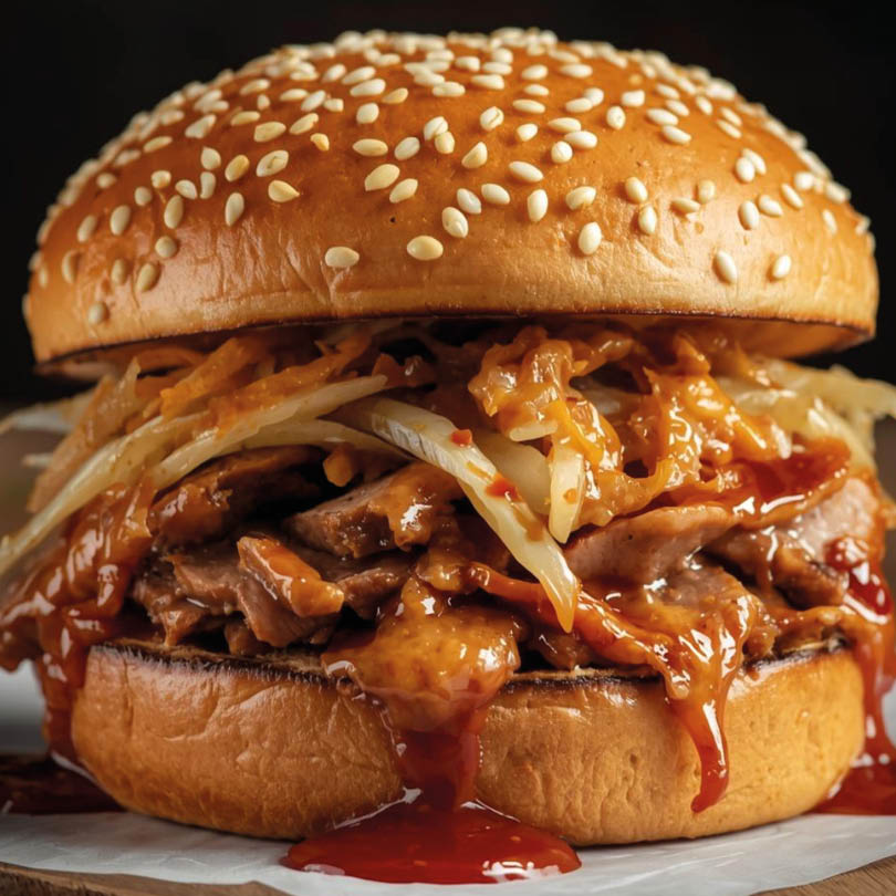 Burger s vepřovým masem a zelím