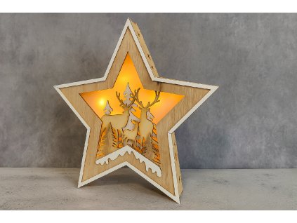 Drevená svietiaca hviezda so sobou rodinou