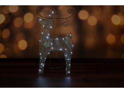 LED svetelný dekoračný sob, studená biela, strieborný vzhľad