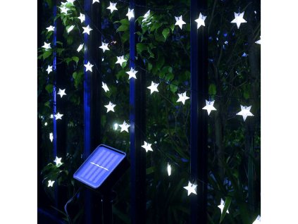 Solárna vianočná reťaz s hviezdičkami, studená biela, 5 m, 30 LED