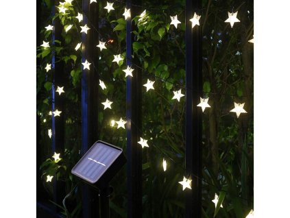Solárna vianočná reťaz s hviezdičkami, teplá biela, 5m, 30 LED