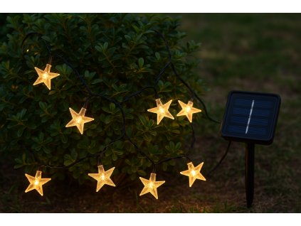 Solárny vianočný reťaz so hviezdičkami, teplá biela, 5m, 30 LED