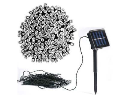 Solárny vianočný reťaz, 10m, 100 LED, studená biela, 8 programov