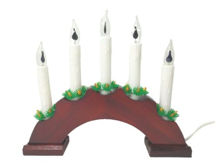 6102 vanocni dreveny svicen ve tvaru oblouku vinova barva imitace plamene 5 svicek