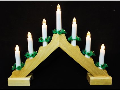 Vánoční dřevěný svícen ve tvaru pyramidy, přírodní dřevo, 7 svíček, teplá bílá, na baterie