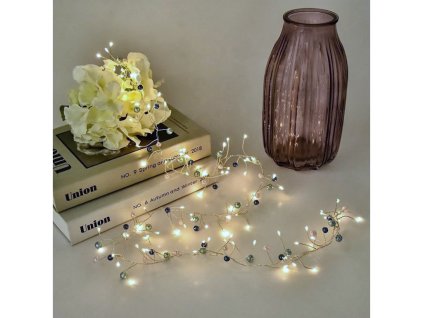Vianočná LED mikro reťaz s guľôčkami, studená biela, 100 LED
