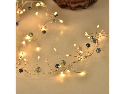 Vianočná LED mikro reťaz s guľôčkami, teplá biela, 100 LED
