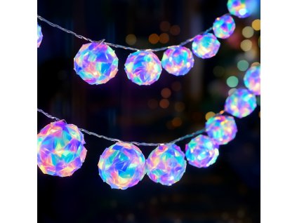 Vianočná LED reťaz s 12 guľami, studená biela, 150 LED, 4,5m