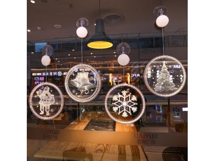 Vánoční LED závěsná dekorace do okna, studená bílá, různé motivy na výběr (Motiv Santa Claus s dárky)