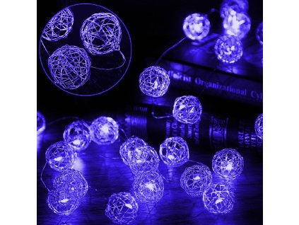 Vianočná mikro reťaz s 50 drôtenými guľami, modrá, 5m