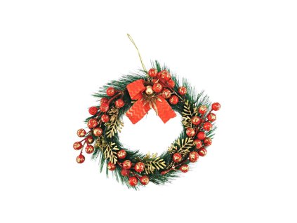6606 vanocni ozdobny umely venec s bobulemi 20cm